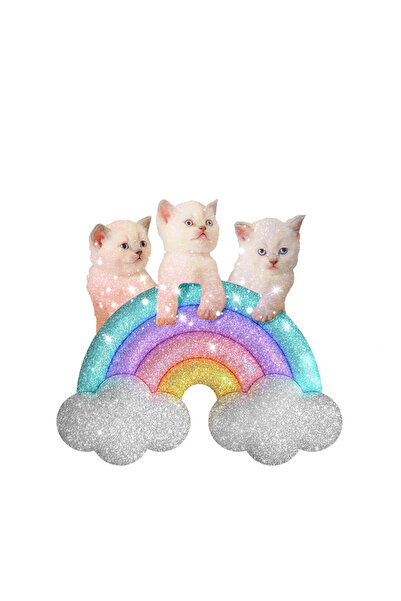 StoryGift Romania Sticker Eticheta 40CM Cu Pui De Pisica, Curcubeu, Nori, Scl...