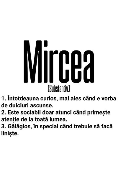 StoryGift Romania Sticker Eticheta 50CM Cu Numele Mircea, Cu Mesaj Amuzant, Curios, Sociabil, Galagios cu Margin