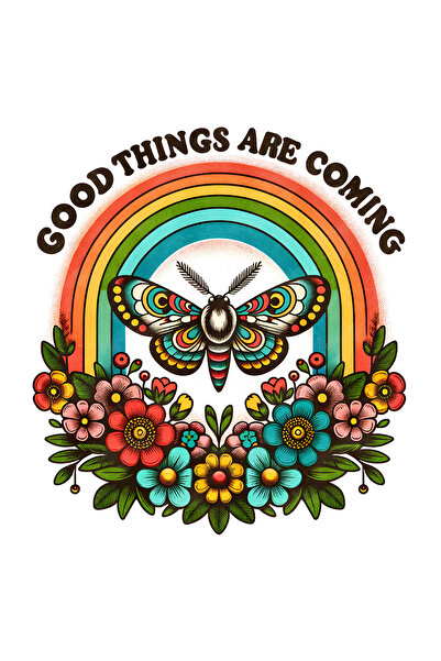 StoryGift Romania Sticker Adeziv 90CM cu o molie cu mesajul "Good things are coming", stilul hippie, cultura, il
