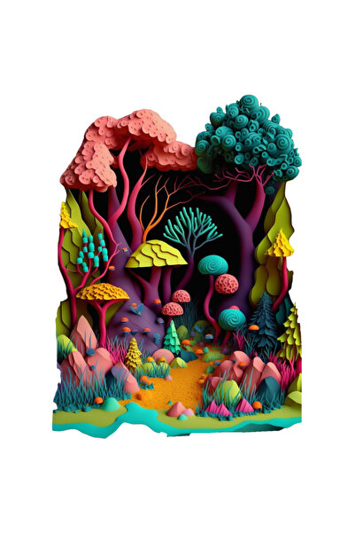 StoryGift Romania Sticker Autocolant 70CM Cu Padure Fantastica, Ciuperci, Cul...