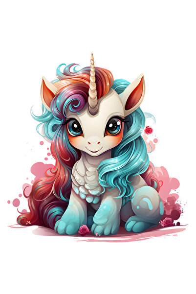 StoryGift Romania Sticker Eticheta 50CM cu un unicorn vesel, ilustratie, pete...