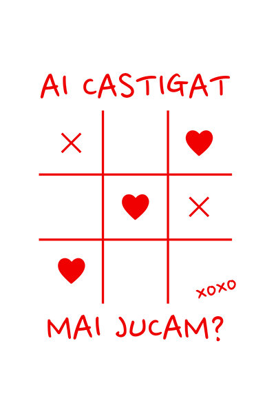 StoryGift Romania Sticker Autocolant 70CM cu Tabel Joc Haios X Si 0 Mesaj Ai Castigat mai Jucam, Dragoste cu Mar