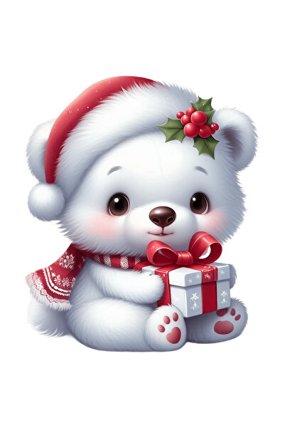 StoryGift Romania Sticker Adeziv 90CM cu un ursulet polar care tine un cadou in brate, ilustratie, Polul Nord, i