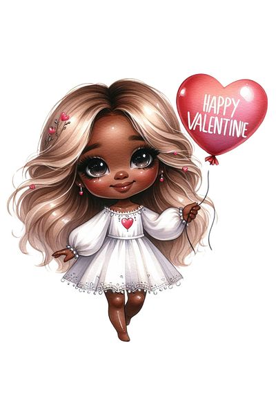 StoryGift Romania Sticker Autocolant 70CM cu o fetita de culoare care tine un balon in forma de inimioara, ilust