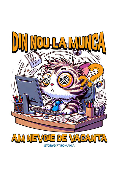 StoryGift Romania Sticker Eticheta 40CM cu Pisica haioasa La Birou Text Din N...