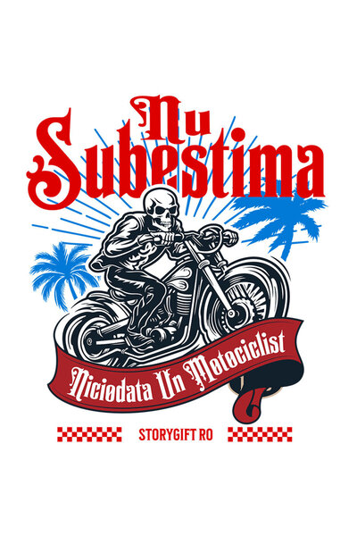 StoryGift Romania Sticker Adeziv 90CM cu Schelete Infricosator Pe Motor Insula Tropicala Aventura Mesaj Nu Subes