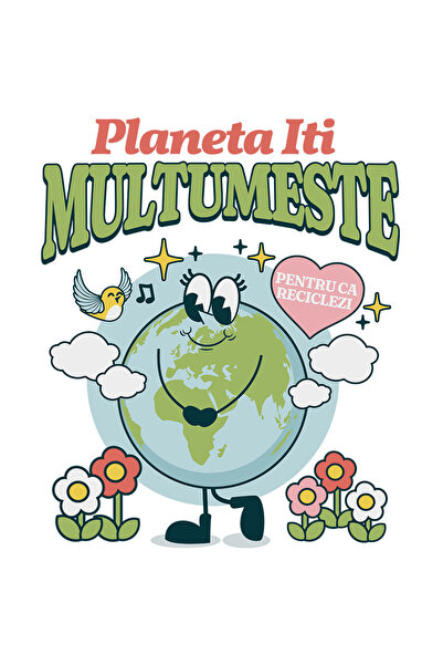 StoryGift Romania Sticker Autocolant 70CM cu Planeta Pamant Vesela cu Gene Lu...