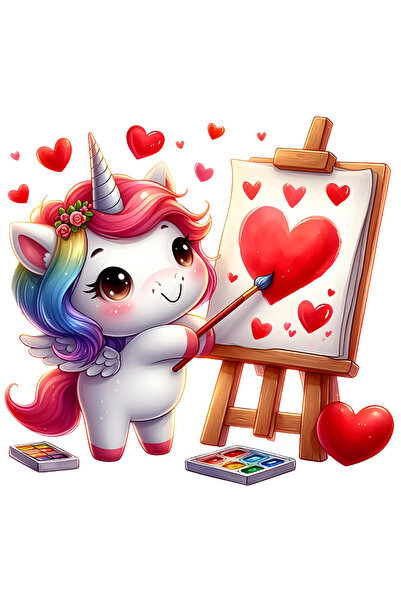 StoryGift Romania Sticker Eticheta 40CM cu un unicorn care picteaza inimioare...