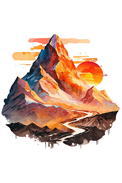 StoryGift Romania Sticker Autocolant 70CM cu un munte, ilustratie, drum montan, nori, vacanta, excursie, drumeti