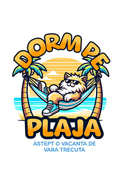 StoryGift Romania Sticker Cu Pisica Pufoasa Cu Ochelarii De Soare Plaja Tropi...