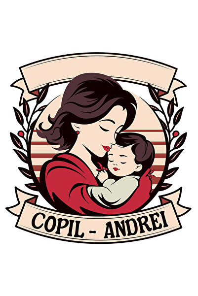 StoryGift Romania Sticker Eticheta 40CM cu Mama Si Copil Text Copil Andrei Fa...