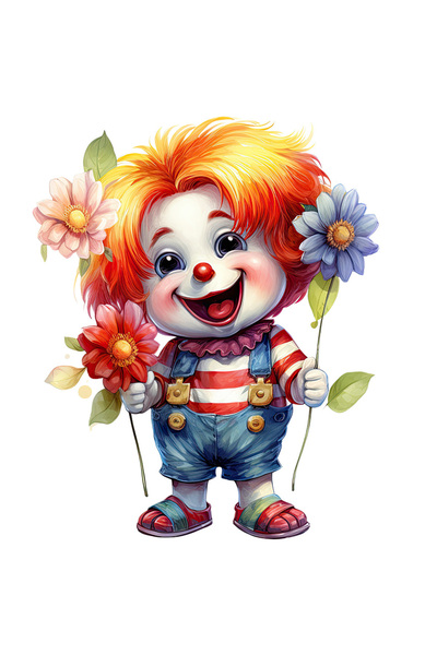 StoryGift Romania Sticker Adeziv 90CM cu un baietel clovn, joker, amuzant, comic, flori divers colorate, veselie