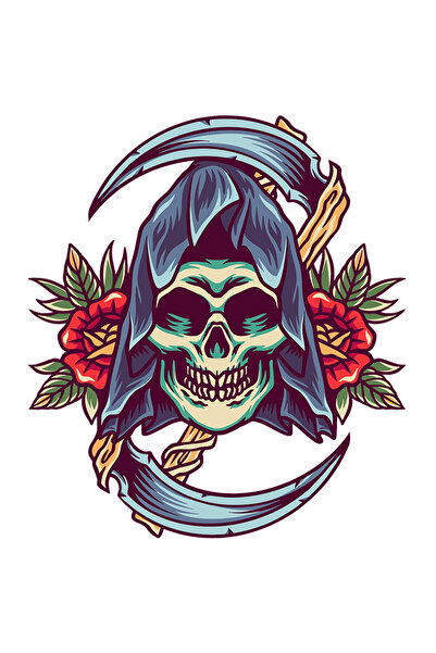 StoryGift Romania Sticker Autocolant 70CM Cu Moarte, Coasa, Flori, Frunze, Si...