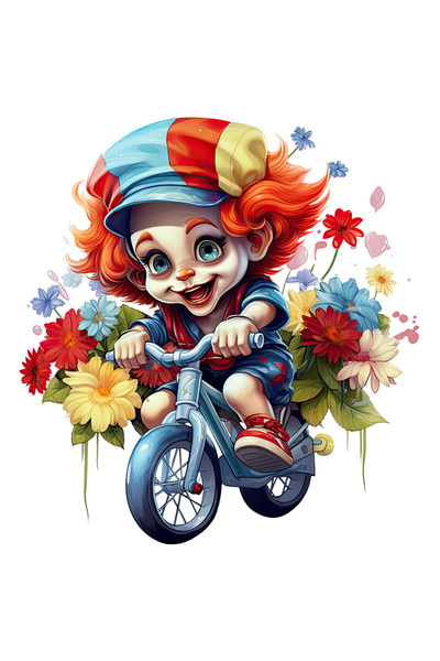 StoryGift Romania Sticker Autocolant 70CM cu un baietel clovn, Joker, circ, amuzant, comic, flori, se plimba cu