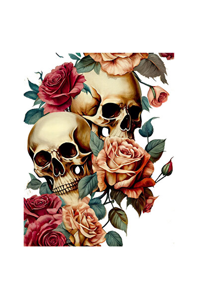 StoryGift Romania Sticker Adeziv 90CM Cu Cranii De Mort, Trandafiri Rosii Si ...