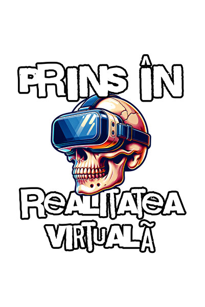 StoryGift Romania Sticker Autocolant 70CM Adeziv Craniu uman cu ochelari VR lume virtuala cu Margini Albe, PVC V