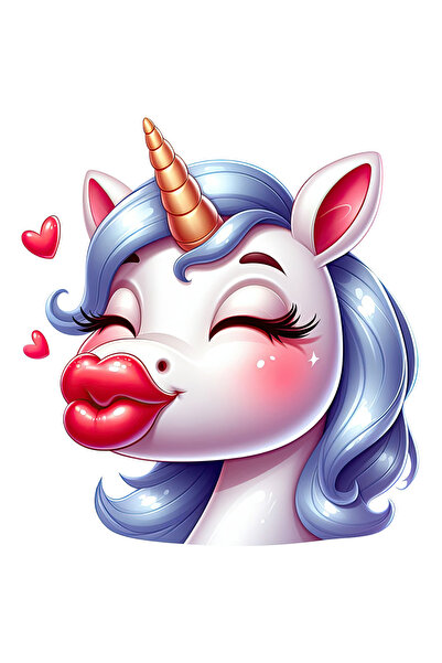 StoryGift Romania Sticker Cu O Femela Unicorn Care Da Un Pupic, Ilustratie, Fericire, Iubire, Inimioare, Ges