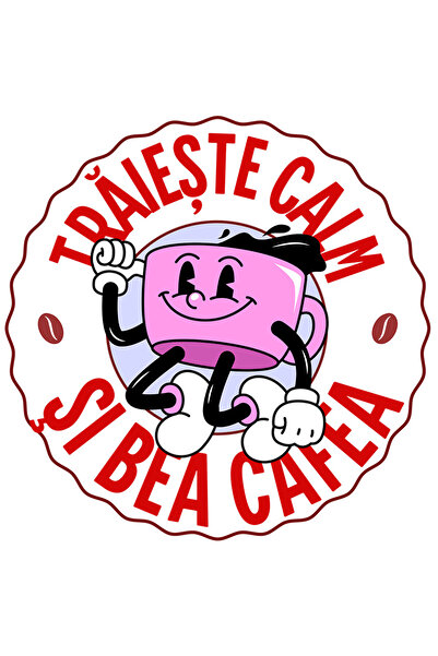 StoryGift Romania Sticker Adeziv 90CM cu Cana De Cafea Vesela Dans Text Traie...