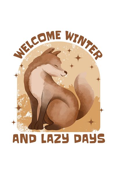 StoryGift Romania Sticker Eticheta 50CM Cu Mesaj In Engleza Welcome Winter And Lazy Days, Vulpe, Iarna, Zile Len