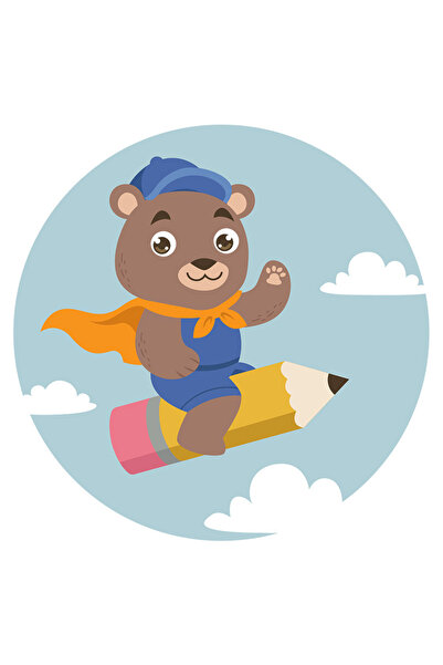 StoryGift Romania Sticker Autocolant 70CM Cu Urs, Creion, Sapca, Nori, cu Margini Albe, PVC Vinyl 70 cm