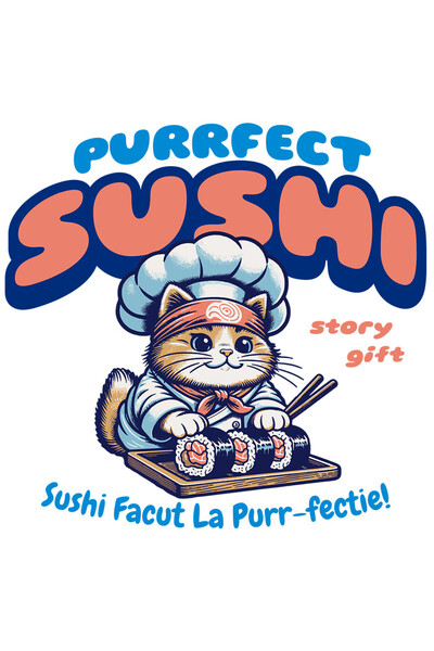 StoryGift Romania Sticker Eticheta 40CM cu Pisica Cheff Bucatar Cu Palarie Si Bandana ninja Stil Asiatic Text Pu