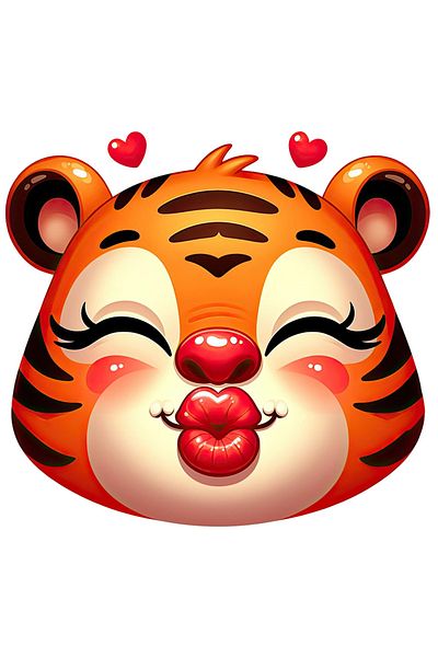 StoryGift Romania Sticker 15 Cm With A Female Tiger Giving A Kiss, Illustration, Hearts, Happiness, Appreciation, Re
