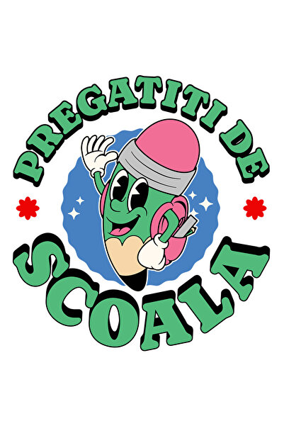 StoryGift Romania Sticker Autocolant 70CM cu Creion Verde Cu Ghiozdan Pentru Scoala Text Pregatit Educatie Invat