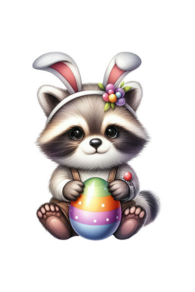 StoryGift Romania Sticker Adeziv 90CM cu un raton micut, ilustratie, ou vopsit, jucaus, urechi de iepuras, pentr