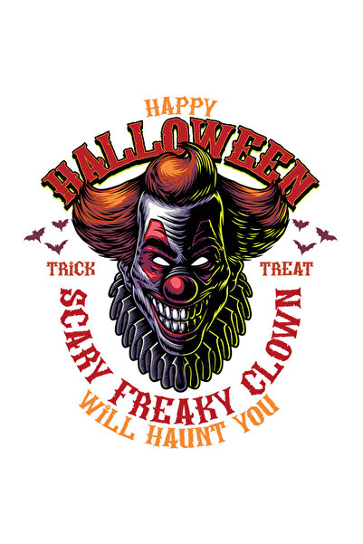 StoryGift Romania Sticker Adeziv 90CM Cu Mesaj In Engleza Happy Halloween, Clovn, It, Lilieci, cu Margini Albe,