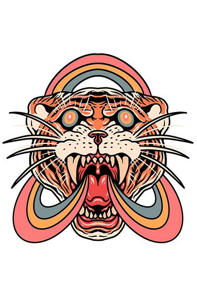 StoryGift Romania Sticker Label 50CM With Tiger, Rainbow, Abstract, Fangs, Hippie, with White Edges, PVC Vinyl