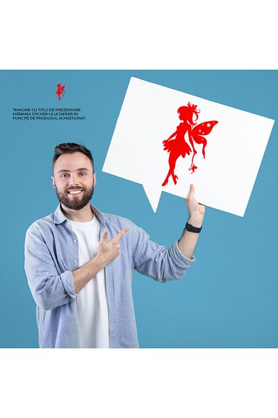 StoryGift Romania Sticker Eticheta 40CM Exterior pentru fetite cu o mica zana din povesti , Vinyl Rosu, 40 cm