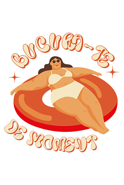 StoryGift Romania Sticker Eticheta 50CM cu Femeie Cu Ochelari De Soare Pe Colac Text Bucura-te De moment , Relax