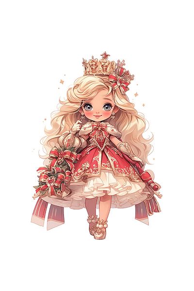 StoryGift Romania Sticker Adeziv 90CM cu o fetita dragalasa cu coronita, ilustratie, rochie rosie, par blond lun