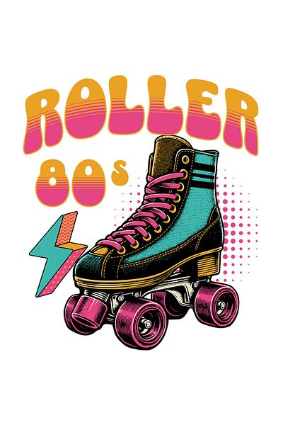 StoryGift Romania Sticker with Colorful Roller Skates Sports Kids Fun Text Roller 80' with White Borders, PVC Vinyl