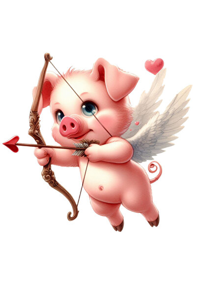 StoryGift Romania Sticker Adeziv 90CM cu un purcelus Cupidon, ilustratie, trage cu arcul, inimioare, aripi, Vale