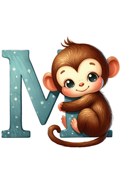 StoryGift Romania Sticker Eticheta 40CM cu o maimuta cu litera "M", ilustrati...