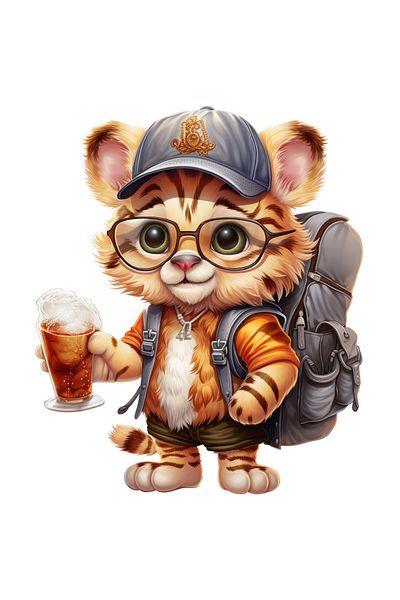 StoryGift Romania Sticker With An Explorer Tiger Going On A Long Journey, Illustration, Drink R