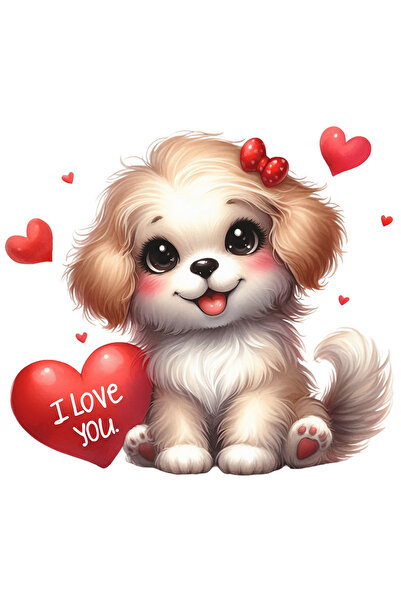 StoryGift Romania Sticker Adeziv 90CM cu o catelusa cu mesajul "I love you", ...