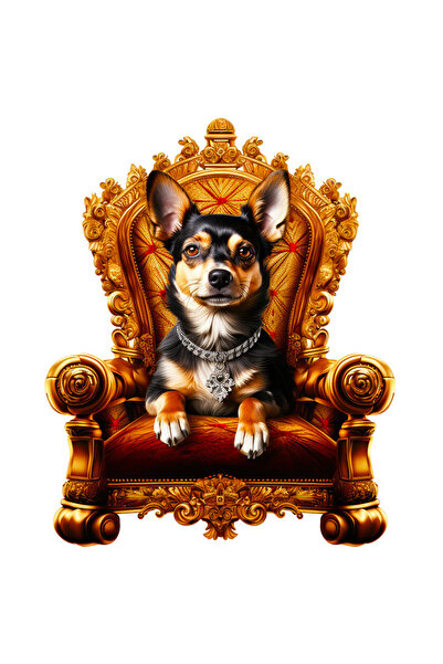 StoryGift Romania Sticker Eticheta 40CM cu un catel care sta pe un scaun regal, ilustratie, valoare, rol decisiv