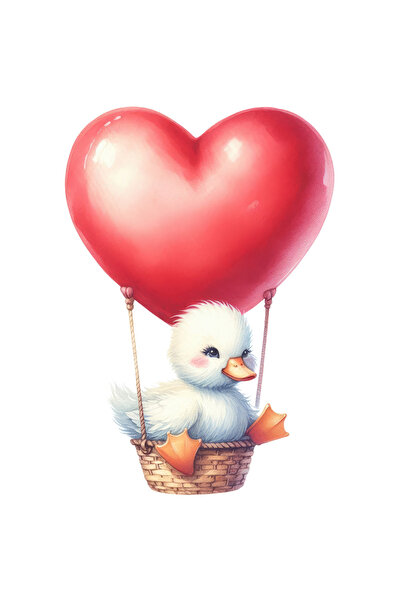 StoryGift Romania Sticker Autocolant 70CM cu o ratusca intr-un balon cu aer cald, ilustratie, calatorie, inimioa