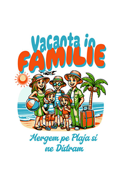 StoryGift Romania Sticker Eticheta 50CM cu Portret Familie In Vacanta Plaja T...