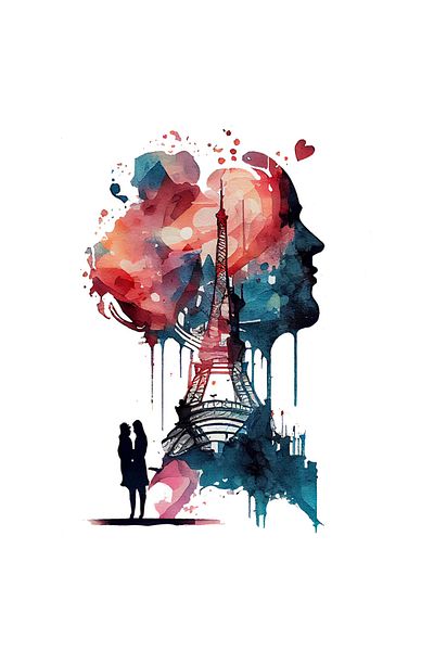 StoryGift Romania Sticker Cu Pictura Curgatoare Indragostiti Sub Turnul Eiffel, Balone Rosi In Forma De Inim