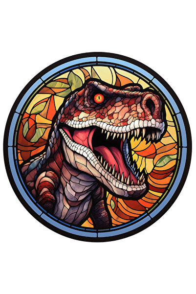 StoryGift Romania Sticker Adeziv 90CM cu un dinozaur furios, ilustratie, in stil mozaic, sticla, agresiv cu Mar