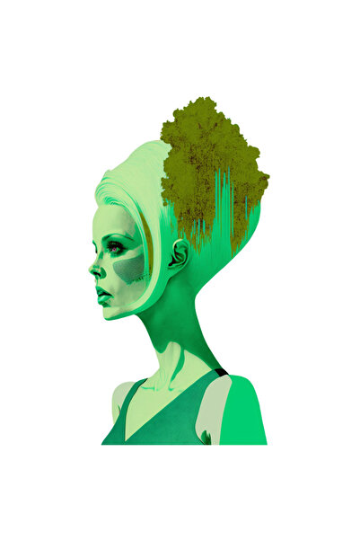 StoryGift Romania Sticker Adeziv 90CM Cu Femeie Verde, Retro, Copaci, Fauna, ...