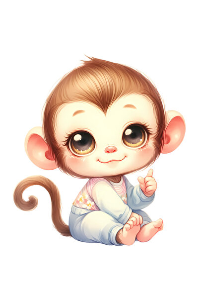 StoryGift Romania Sticker Cu O Maimutica Vesela Care Sta Cuminte, Ilustratie,...