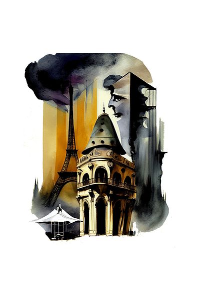 StoryGift Romania Sticker Adeziv 90CM Cu Turnul Eiffel, Paris, Cer Innorat, Cladire inalta Cu Chip, Atractii Tur