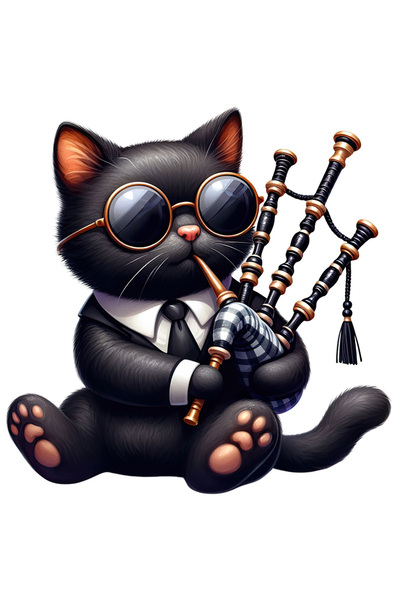 StoryGift Romania Sticker Eticheta 50CM cu o pisica neagra care canta la cimp...