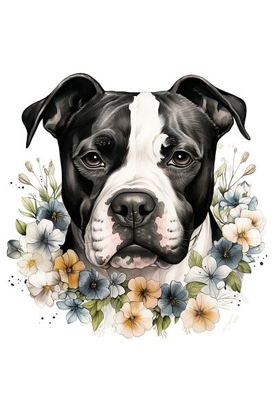 StoryGift Romania Sticker Adeziv 90CM cu un caine Boxer, serios, putin trist, ilustratie, floricele de diverse c