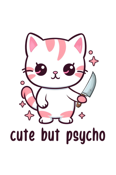 StoryGift Romania Sticker Adeziv 90CM cu pisicuta dragalasa care tine un cutit cu mesajul "cute, but psycho", il