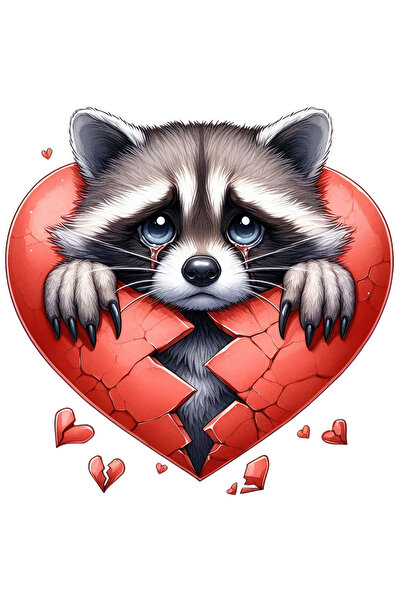 StoryGift Romania Sticker Autocolant 70CM cu un raton trist, ilustratie, inima rupta, franta, despartire, dezama